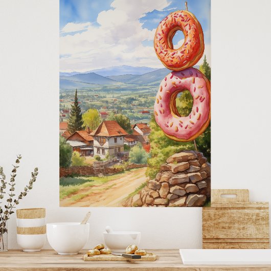 Doughnut Village teken rustiek Poster (Keuken)