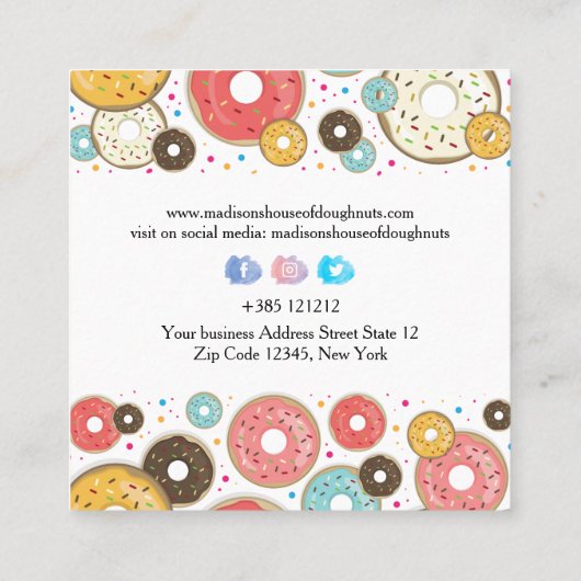 Doughnuts Colorful Pattern Vierkante Visitekaartje (Achterkant)