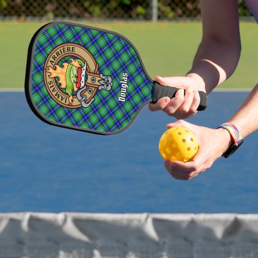 Douglas Clan Crest over tartan Pickleball Paddle (Insitu)