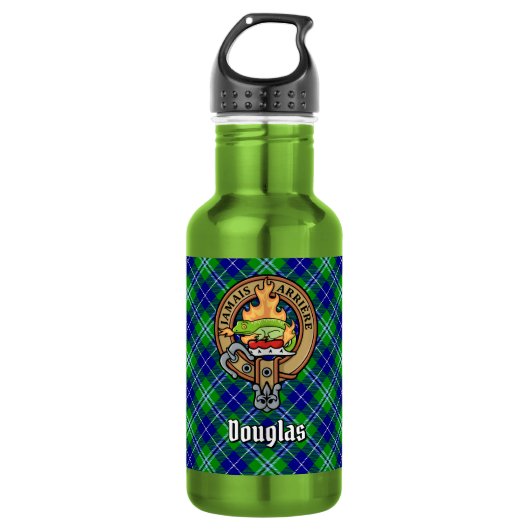 Douglas Clan Crest over tartan Waterfles (Voorkant)