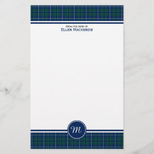 Douglas Clan Donkerblauw Modern Tartan Monogram Briefpapier