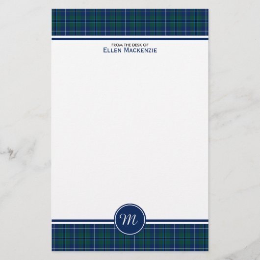 Douglas Clan Donkerblauw Modern Tartan Monogram Briefpapier (Voorkant)