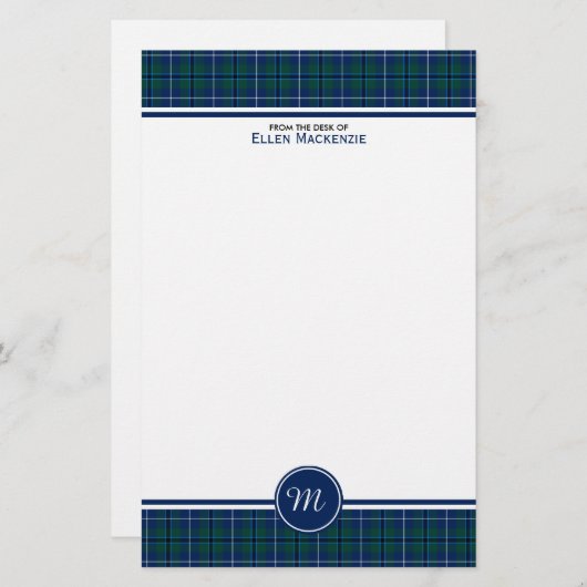 Douglas Clan Donkerblauw Modern Tartan Monogram Briefpapier (Voorkant / Achterkant)