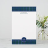 Douglas Clan Donkerblauw Modern Tartan Monogram Briefpapier (Staand voorkant)
