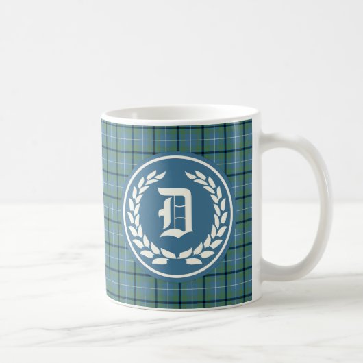 Douglas Clan Lichtblauw Oud Tartan Monogram Koffiemok (Rechts)