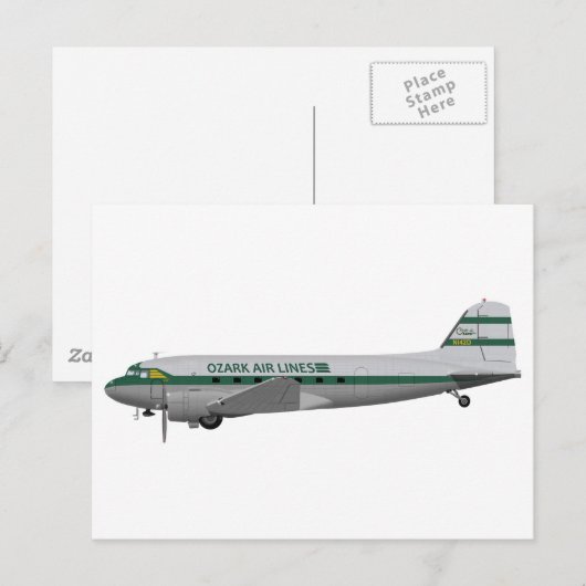Douglas DC-3 Ozark Airlines Briefkaart (Voorkant / Achterkant)