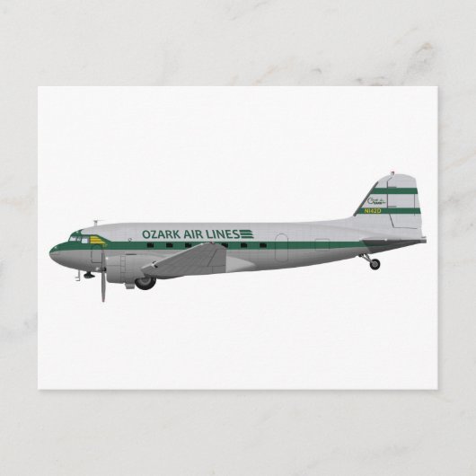 Douglas DC-3 Ozark Airlines Briefkaart (Voorkant)