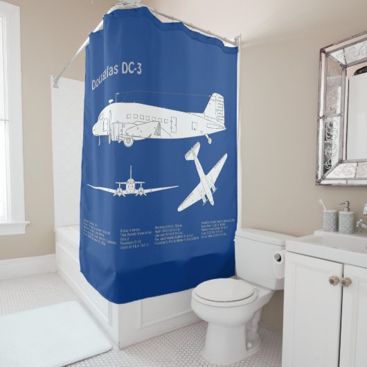 Douglas DC-3 - Vliegtuig Blauwdruk Tekenplan ABD Douchegordijn (In situ)