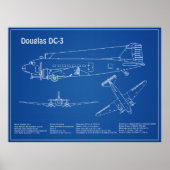 Douglas DC-3 - Vliegtuig Blauwdruk Tekenplannen AD Poster (Voorkant)