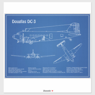 Douglas DC-3 - Vliegtuig Blauwdruk Tekenplannen AD Sticker