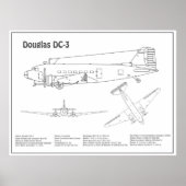 Douglas DC-3 - Vliegtuig Blauwdruk Tekenplannen BD Poster (Voorkant)