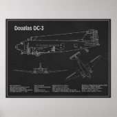 Douglas DC-3 - Vliegtuig Blauwdruk Tekenplannen PD Poster (Voorkant)