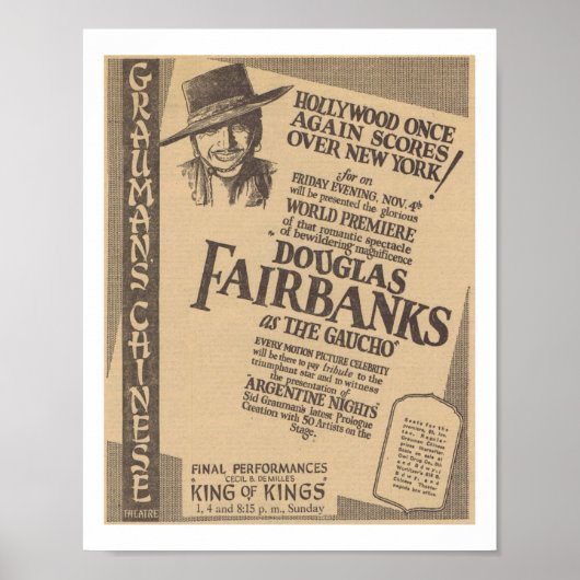Douglas Fairbanks The Gaucho 1927 world premiere Poster (Voorkant)