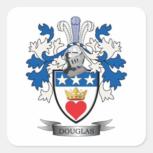 Douglas Family Crest Coat of Arms Vierkante Sticker (Voorkant)