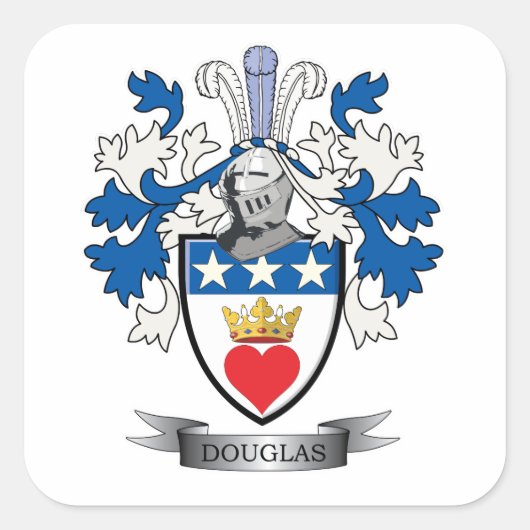 Douglas Family Crest Coat of Arms Vierkante Sticker (Voorkant)