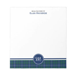 Douglas Family Navy Blue Modern Tartan Monogram Notitieblok