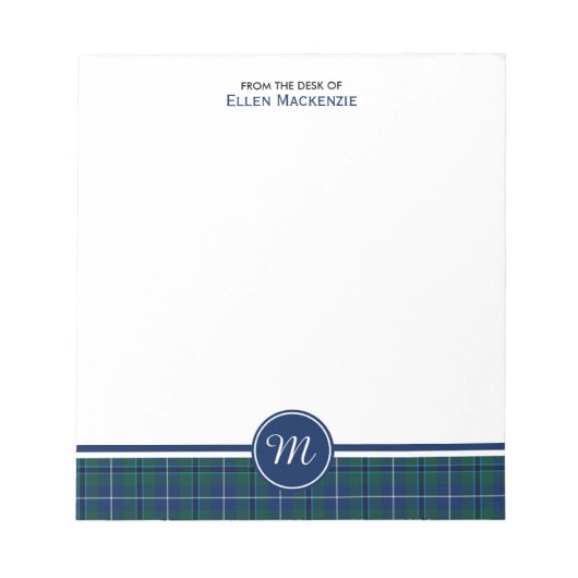 Douglas Family Navy Blue Modern Tartan Monogram Notitieblok (Voorkant)