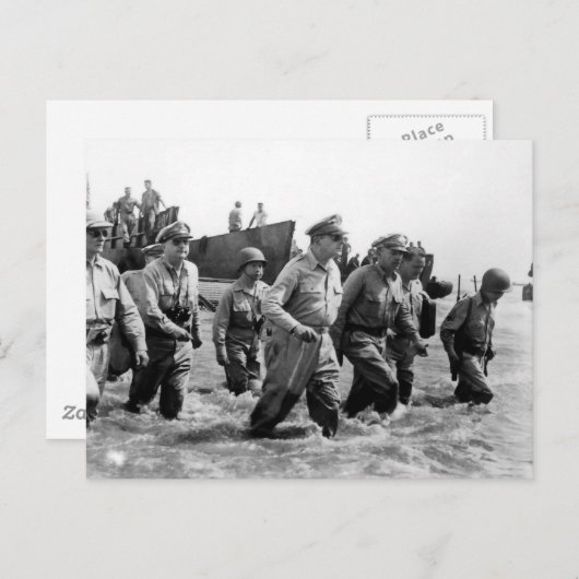 Douglas MacArthur landt op Leyte Philippine Island Briefkaart (Voorkant / Achterkant)