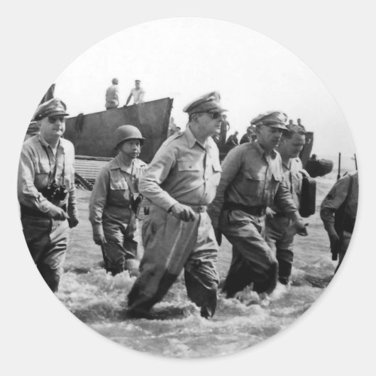 Douglas MacArthur landt op Leyte Philippine Island Ronde Sticker (Voorkant)