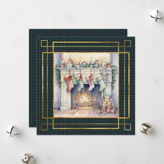 Douglas Modern Scottish Tartan Christmas  Feestdagenkaart (Voorkant / Achterkant in situ)