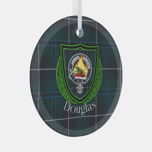 Douglas Scottish Clan Tartan & Crest Glas Ornament (Voorkant Rechts)