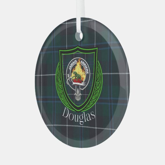 Douglas Scottish Clan Tartan & Crest Glas Ornament (Voorkant links)