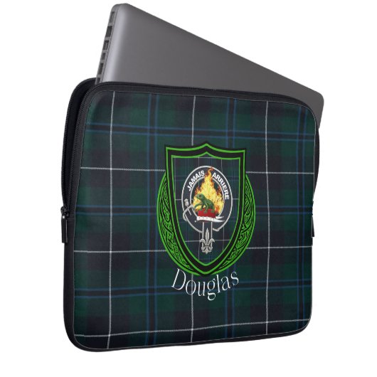 Douglas Scottish Clan Tartan & Crest Laptop Sleeve (Voorkant Rechts)