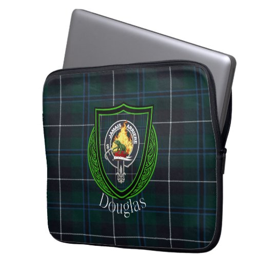 Douglas Scottish Clan Tartan & Crest Laptop Sleeve (Voorkant Links)