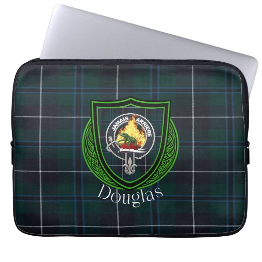 Douglas Scottish Clan Tartan & Crest Laptop Sleeve (Voorkant)