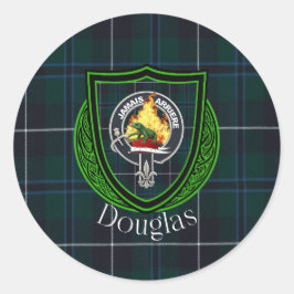 Douglas Scottish Clan Tartan & Crest Ronde Sticker