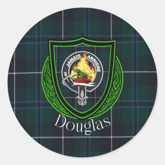 Douglas Scottish Clan Tartan & Crest Ronde Sticker (Voorkant)