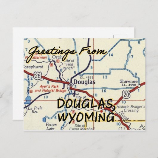 Douglas Wyoming Map Briefkaart (Voorkant / Achterkant)