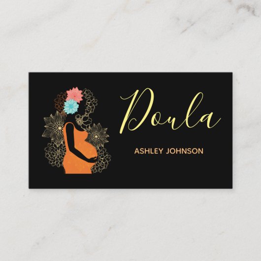 Doula Birth Coach Midechtgenote Floral Calligraphy Visitekaartje (Voorkant)
