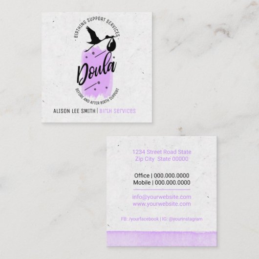 Doula Birth Coach Vierkante Visitekaartje (Voorkant / Achterkant)