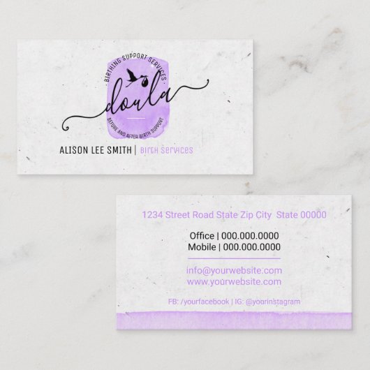 Doula Birth Coach Visitekaartje (Voorkant / Achterkant)