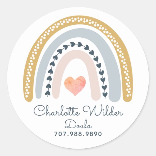 Doula Birth Coach Waterverf Rainbow Business Ronde Sticker (Voorkant)