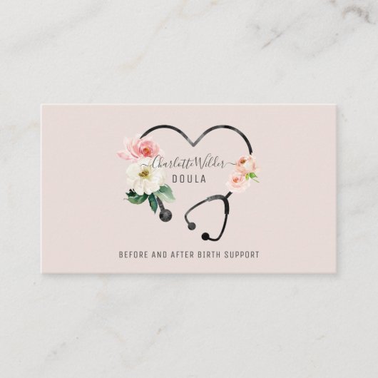 Doula Floral Stethoscope Visitekaartje (Voorkant)
