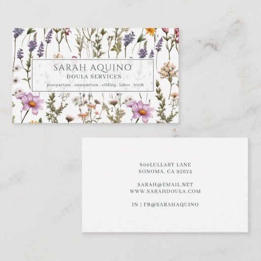 Doula Floral Wildflowers Pattern Visitekaartje (Voorkant / Achterkant)