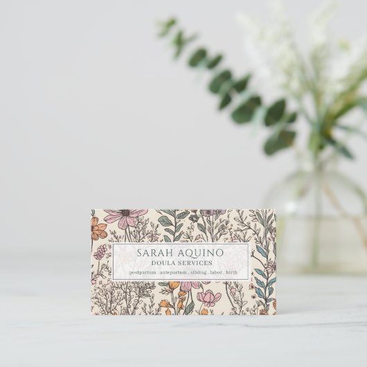 Doula Floral Wildflowers Pattern Visitekaartje (Staand voorkant)
