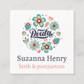 Doula Geboorte Postpartum Roze Bloemen Logo Vierkante Visitekaartje (Voorkant)