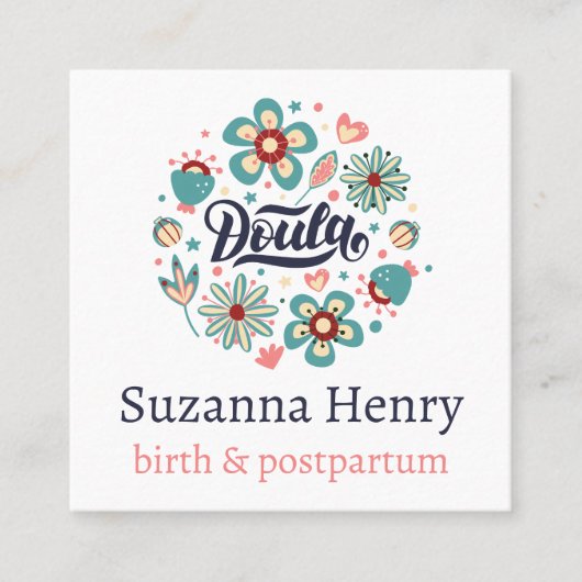Doula Geboorte Postpartum Roze Bloemen Logo Vierkante Visitekaartje (Voorkant)