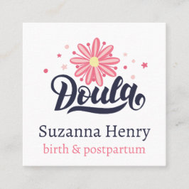 Doula Geboorte Postpartum Roze Bloemsterren Logo Vierkante Visitekaartje