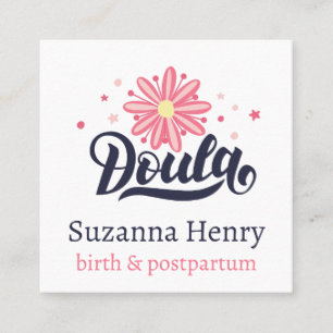 Doula Geboorte Postpartum Roze Bloemsterren Logo Vierkante Visitekaartje