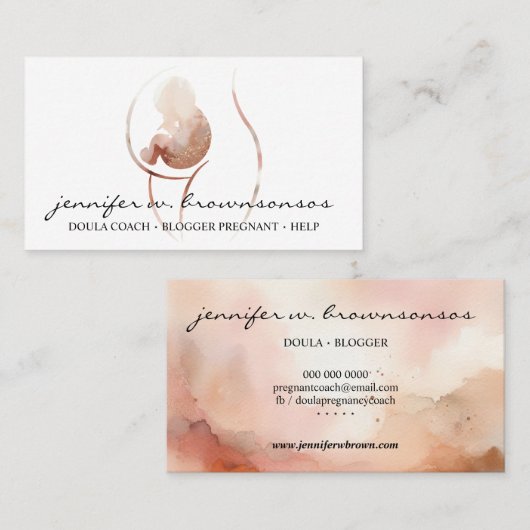 Doula Geboorte Waterverf Zwangere Baby Pasgeborene Visitekaartje (Voorkant / Achterkant)