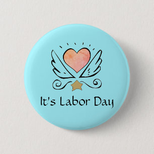 Doula Heart en Wings Het is een arbeidendag. Ronde Button 5,7 Cm