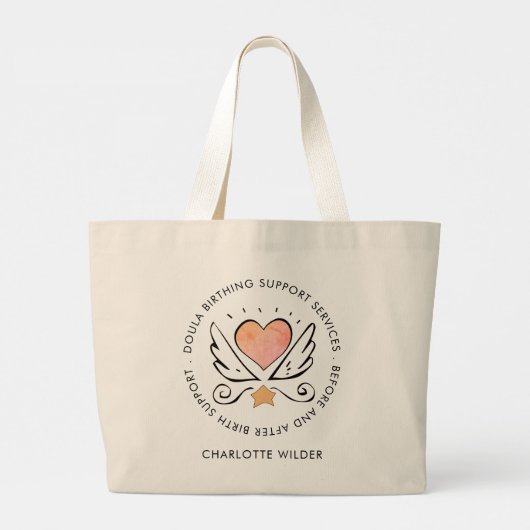 Doula Heart met Wings Promotional Large Canvas tas (Achterkant)