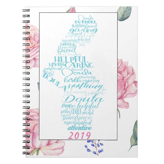 Doula Log Book | Waterverf Roos grens Notitieboek (Voorkant)