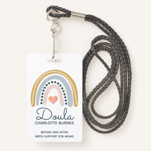 Doula Midechtgenote Birth Coach Waterverf Rainbow  Badge (Voorkant met draagriem)