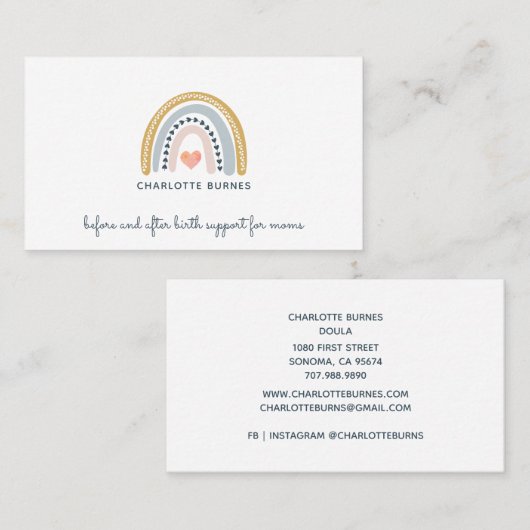 Doula Midechtgenote Birth Coach Waterverf Rainbow Visitekaartje (Voorkant / Achterkant)