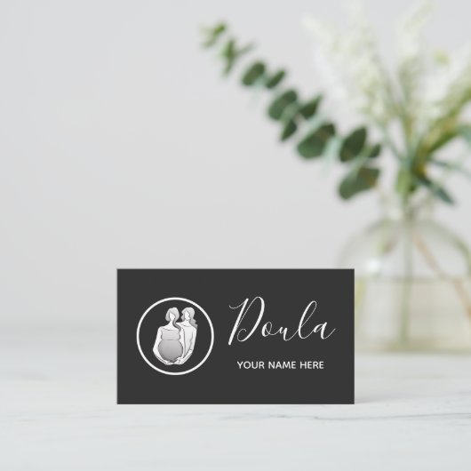 Doula Midechtgenote Elegant Calligraphy Black & Wh Visitekaartje (Staand voorkant)